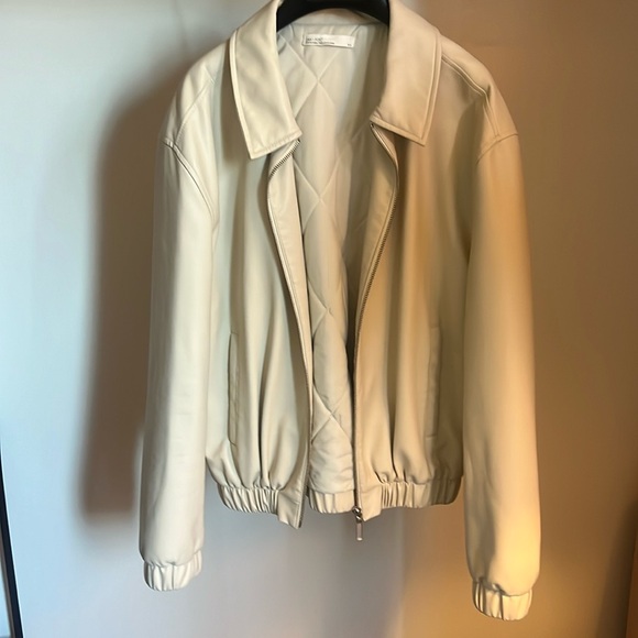 OAK + FORT Faux Leather Cream Oversized Bomber - Picture 2 of 4